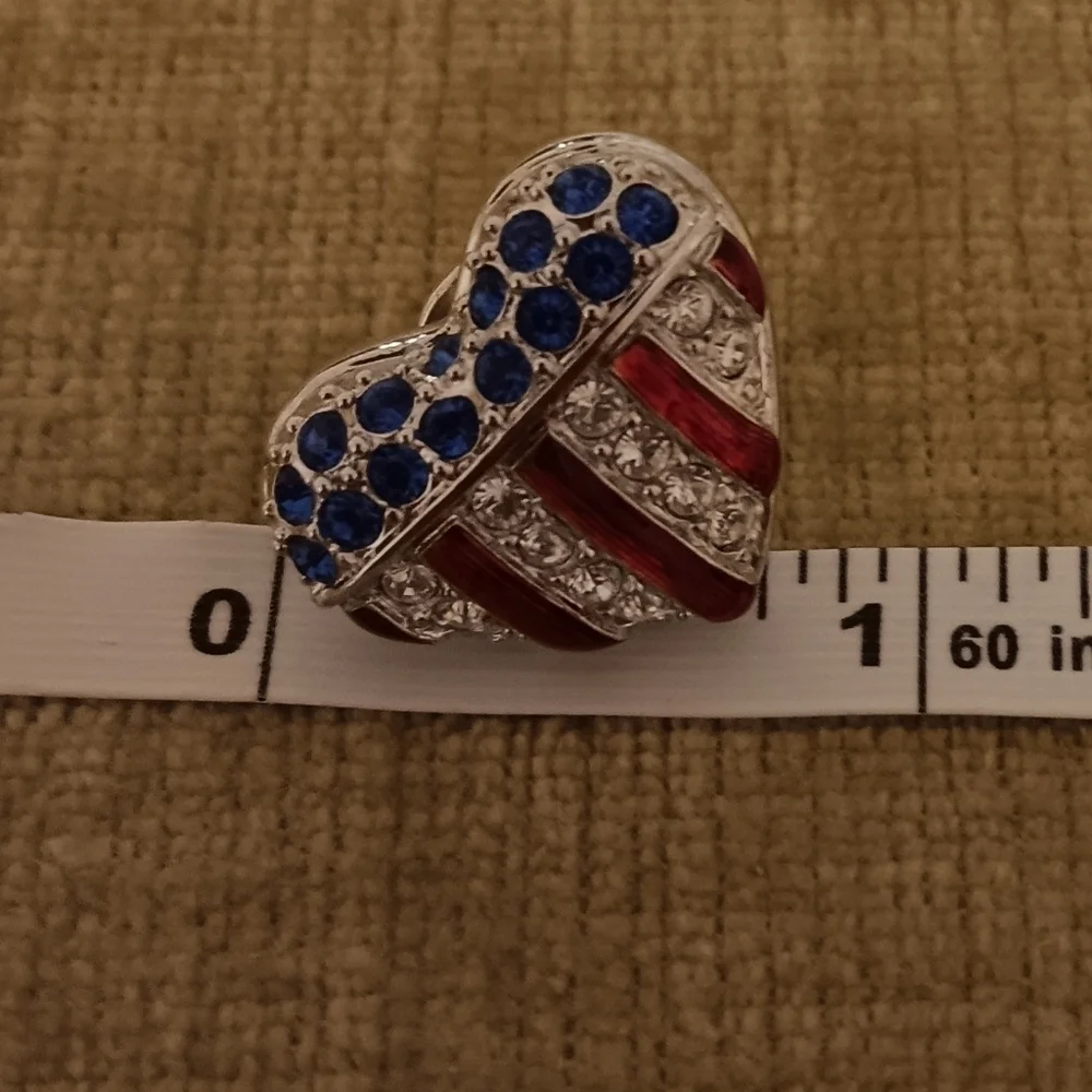 Swarovski Crystal Patriotic American Flag Puffy Heart Brooch